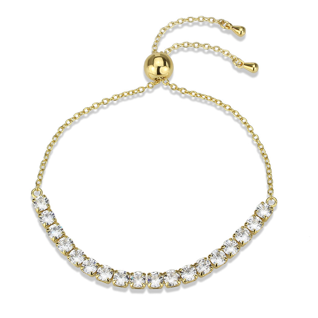Gold Brass Bracelet with AAA Grade CZ in Clear