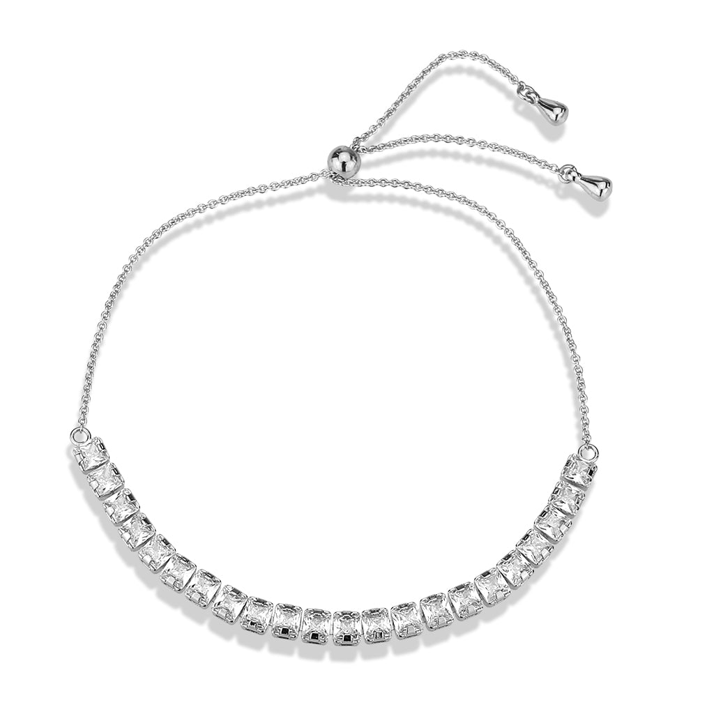 Rhodium Brass Bracelet with AAA Grade CZ in Clear
