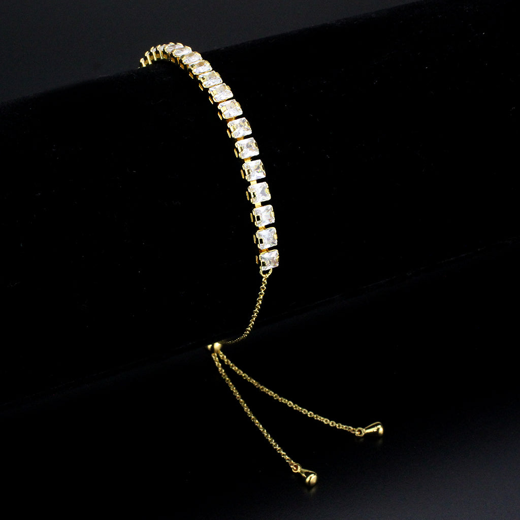 Gold Brass Bracelet with AAA Grade CZ in Clear