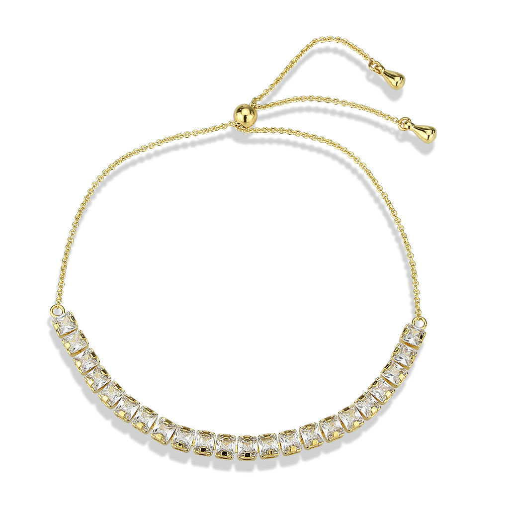 Gold Brass Bracelet with AAA Grade CZ in Clear