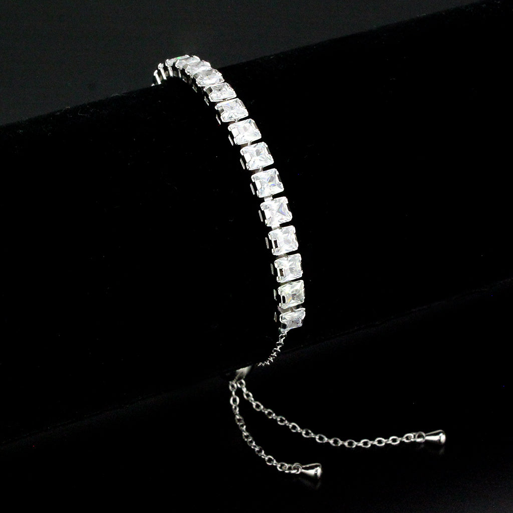 Rhodium Brass Bracelet with AAA Grade CZ in Clear