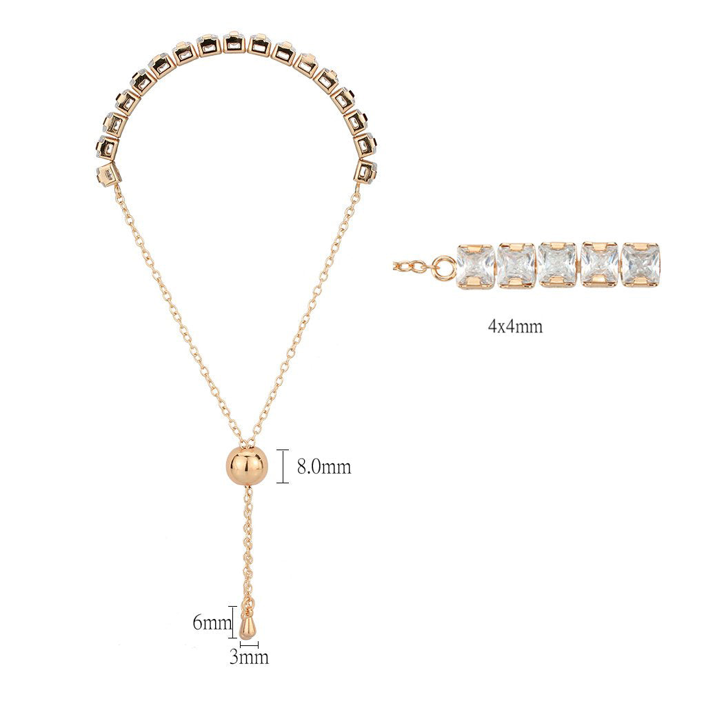 Rose Gold Brass Bracelet with AAA Grade CZ in Clear