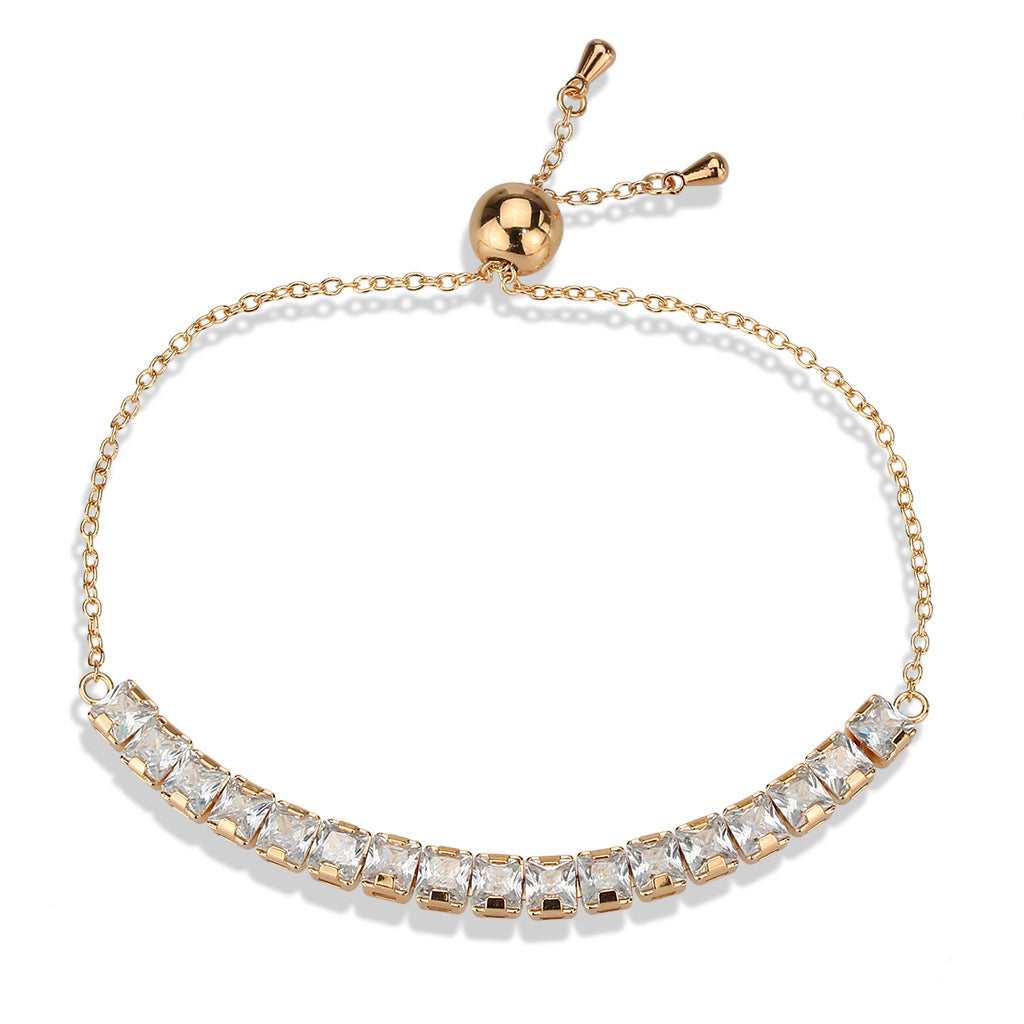 Rose Gold Brass Bracelet with AAA Grade CZ in Clear