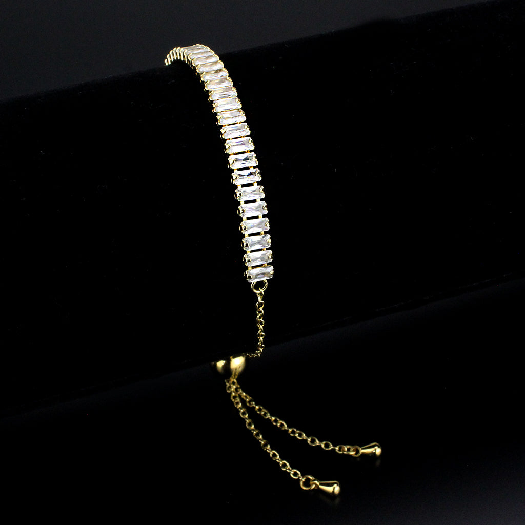 Gold Brass Bracelet with AAA Grade CZ in Clear