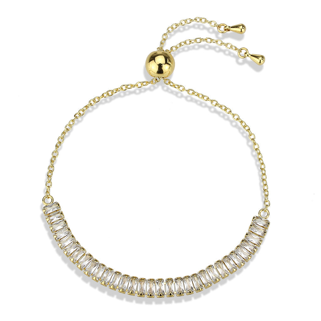 Gold Brass Bracelet with AAA Grade CZ in Clear