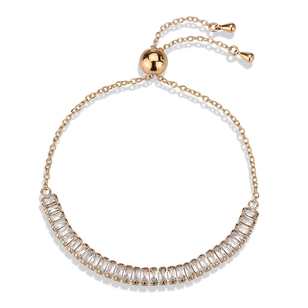 Rose Gold Brass Bracelet with AAA Grade CZ in Clear