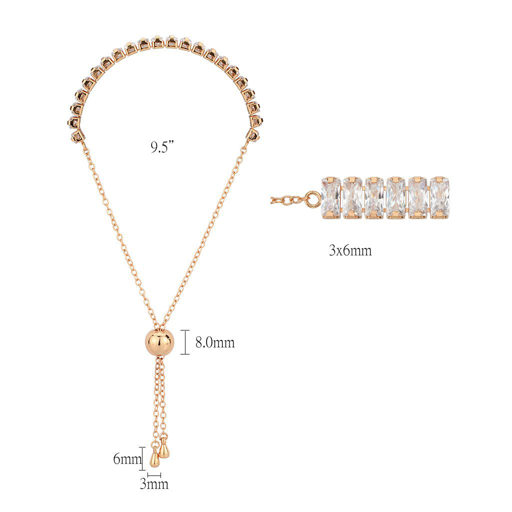 Rose Gold Brass Bracelet with AAA Grade CZ in Clear