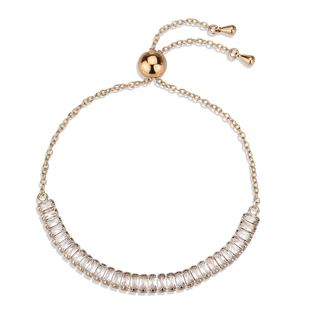 Rose Gold Brass Bracelet with AAA Grade CZ in Clear