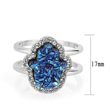Imitation Rhodium+E-coating Brass Ring with Druzy in Capri Blue
