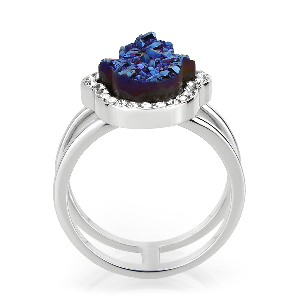 Imitation Rhodium+E-coating Brass Ring with Druzy in Capri Blue