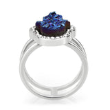 Imitation Rhodium+E-coating Brass Ring with Druzy in Capri Blue