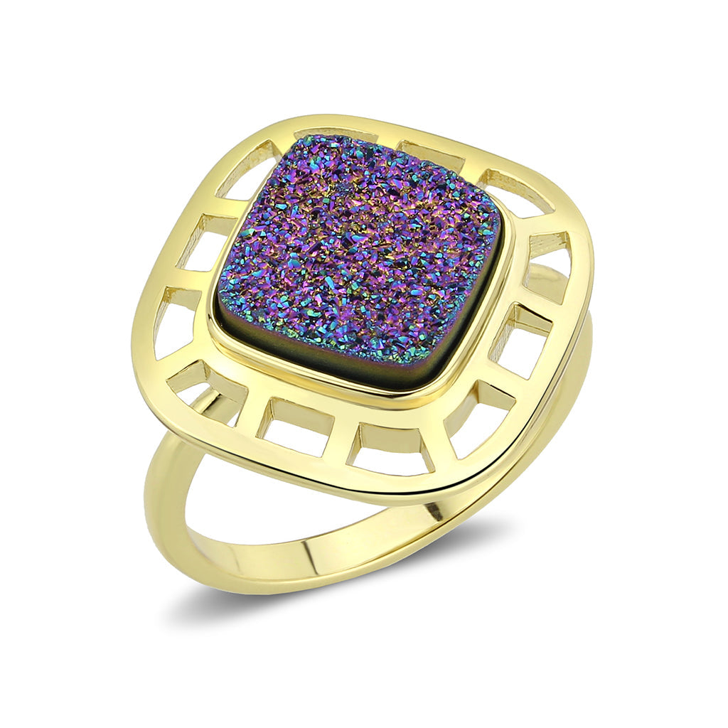 Flash Gold+E-coating Brass Ring with Druzy in Purple Series