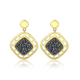 Flash Gold+E-coating Brass Earring with Druzy in Purple Series