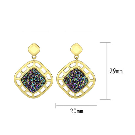 Flash Gold+E-coating Brass Earring with Druzy in Purple Series