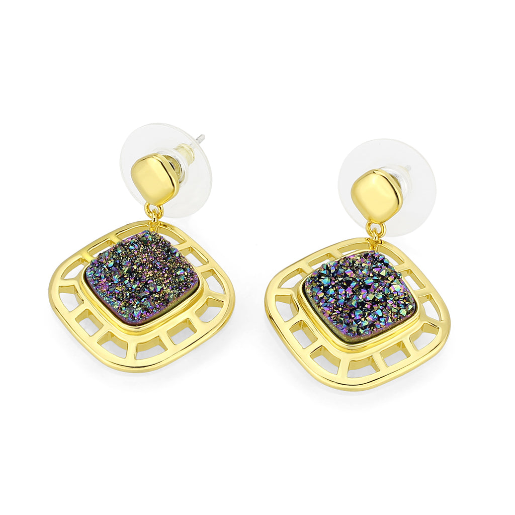 Flash Gold+E-coating Brass Earring with Druzy in Purple Series