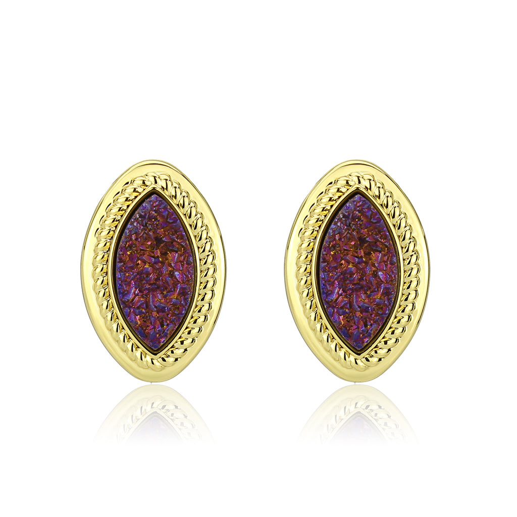 Flash Gold+E-coating Brass Earring with Druzy in Amethyst