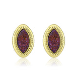 Flash Gold+E-coating Brass Earring with Druzy in Amethyst