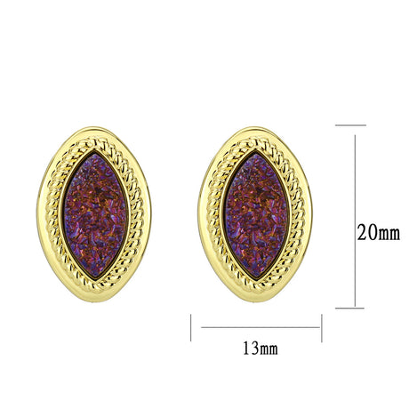 Flash Gold+E-coating Brass Earring with Druzy in Amethyst