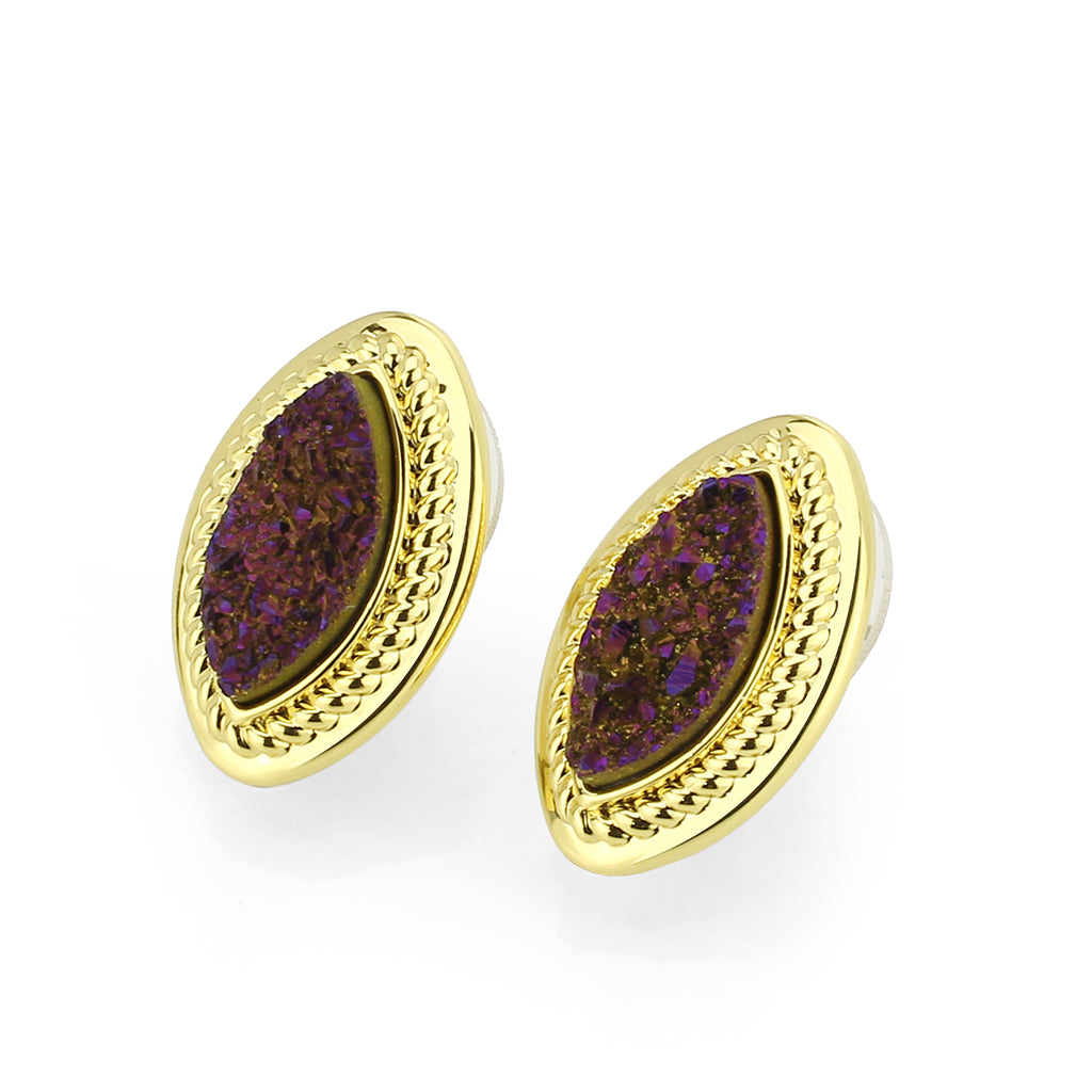 Flash Gold+E-coating Brass Earring with Druzy in Amethyst