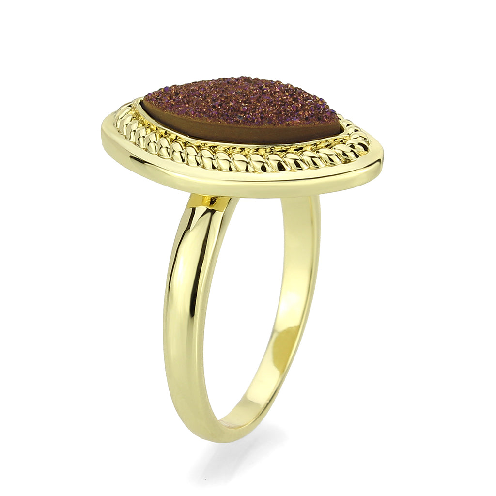 Flash Gold+E-coating Brass Ring with Druzy in Amethyst