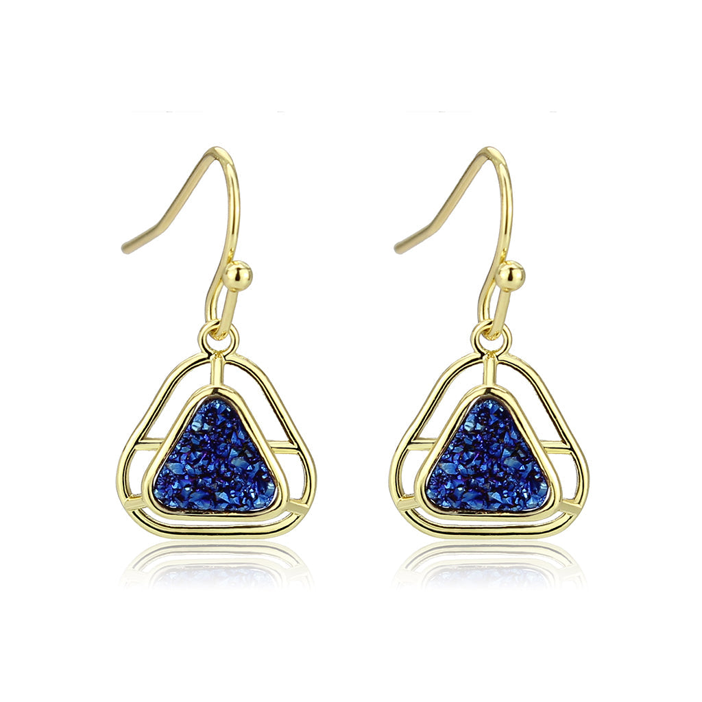 Flash Gold+E-coating Brass Earring with Druzy in Capri Blue