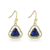 Flash Gold+E-coating Brass Earring with Druzy in Capri Blue