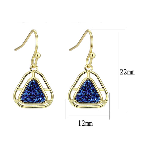 Flash Gold+E-coating Brass Earring with Druzy in Capri Blue