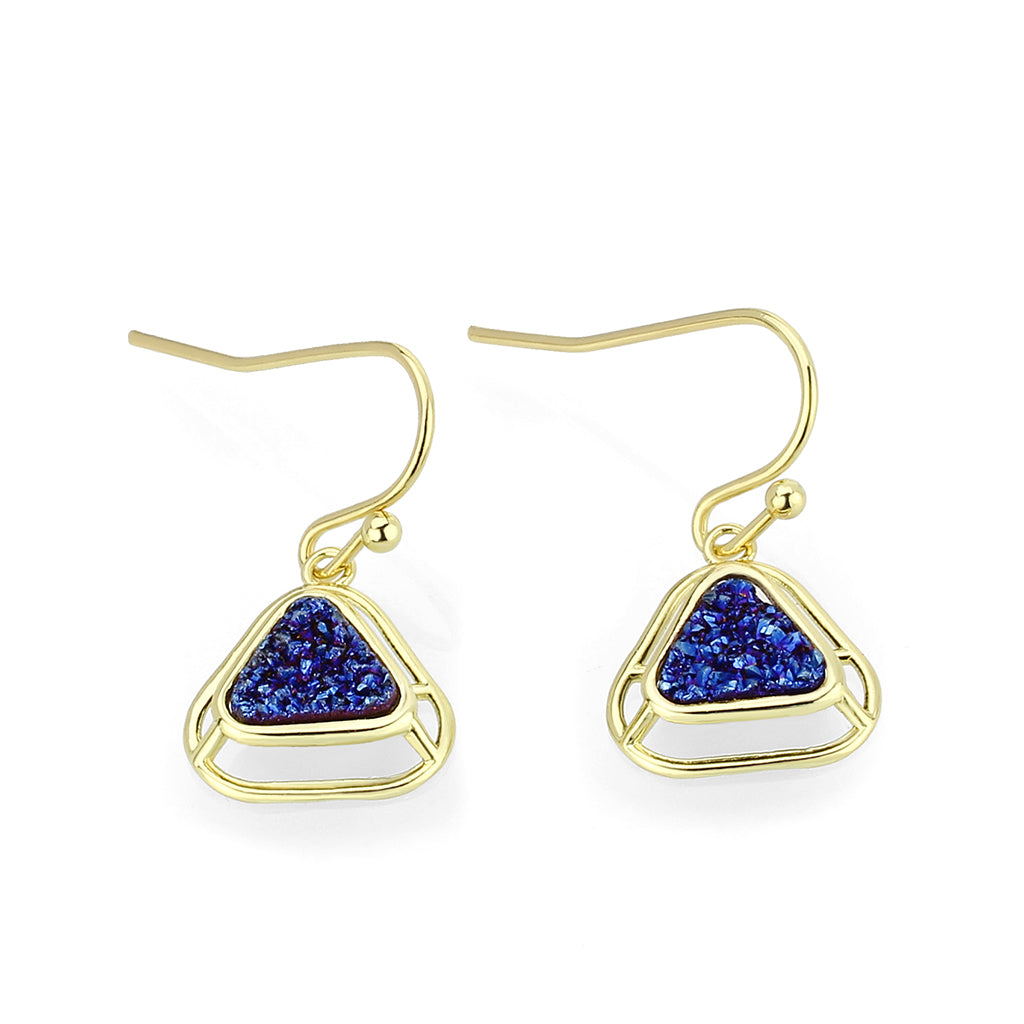 Flash Gold+E-coating Brass Earring with Druzy in Capri Blue