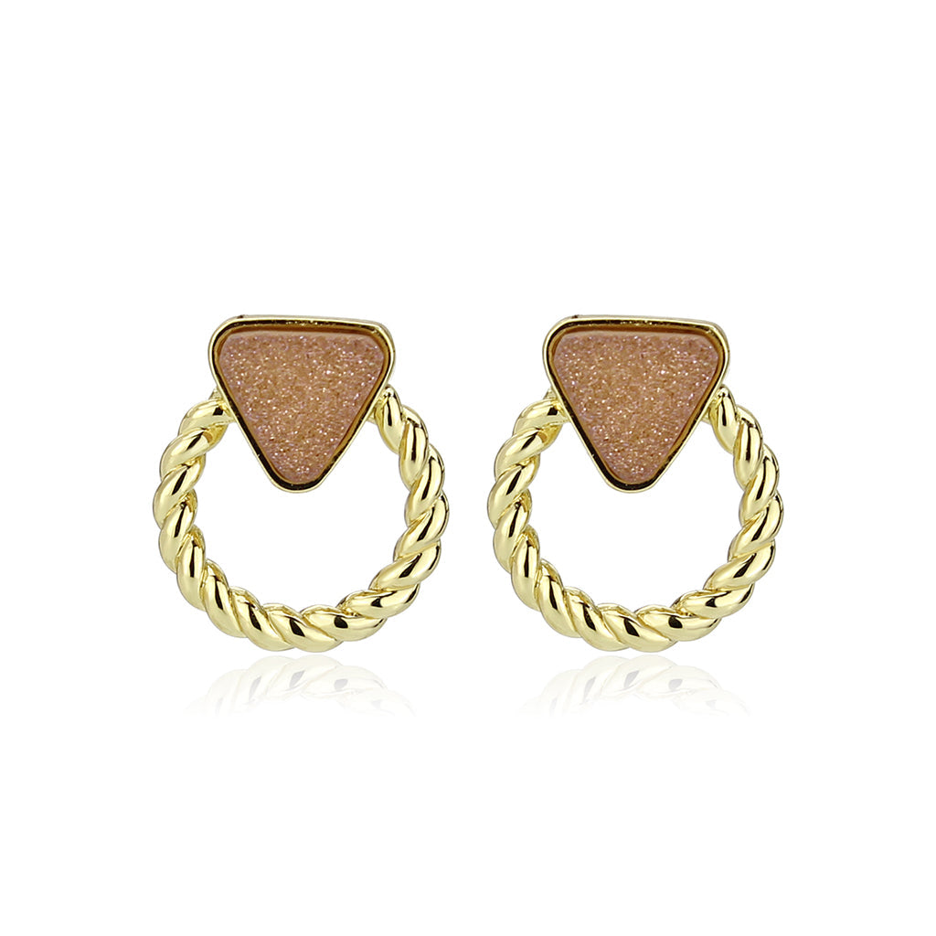 Flash Gold+E-coating Brass Earring with Druzy in Rose Gold