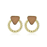 Flash Gold+E-coating Brass Earring with Druzy in Rose Gold