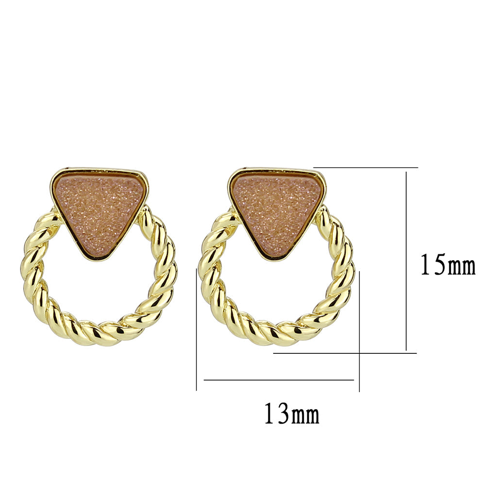 Flash Gold+E-coating Brass Earring with Druzy in Rose Gold