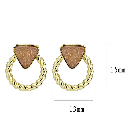 Flash Gold+E-coating Brass Earring with Druzy in Rose Gold