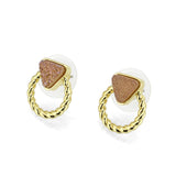 Flash Gold+E-coating Brass Earring with Druzy in Rose Gold