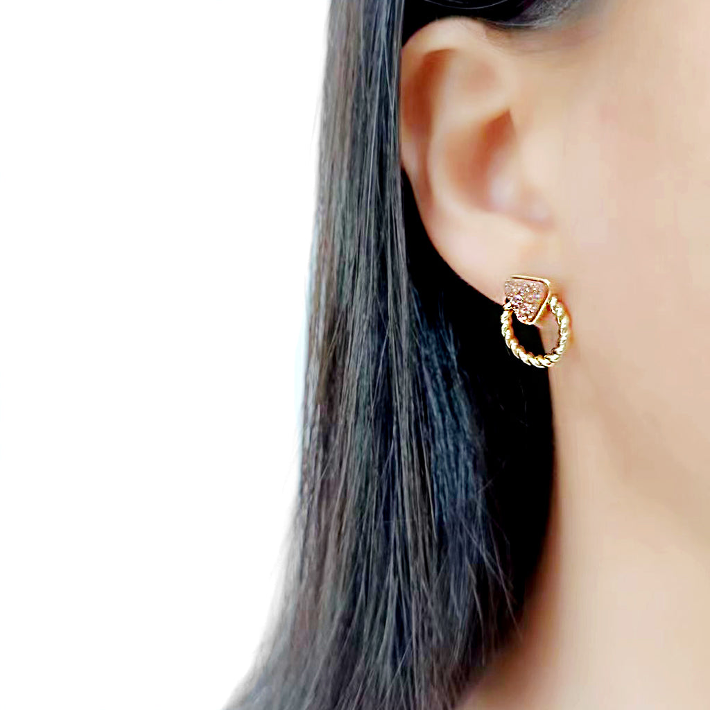 Flash Gold+E-coating Brass Earring with Druzy in Rose Gold