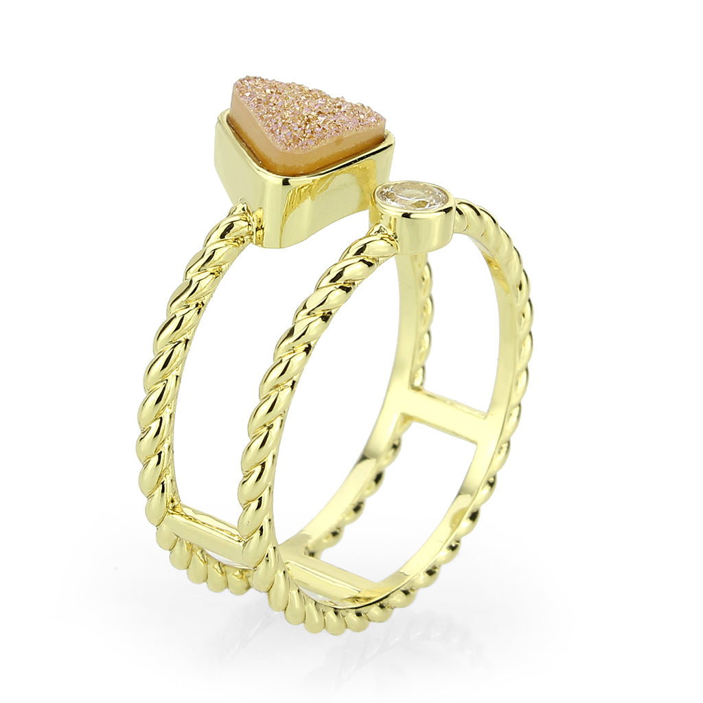 Flash Gold+E-coating Brass Ring with Druzy in Rose Gold