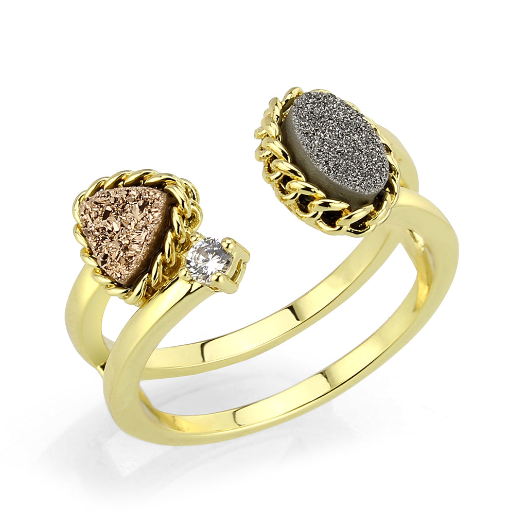 Flash Gold+E-coating Brass Ring with Druzy in Multi Color