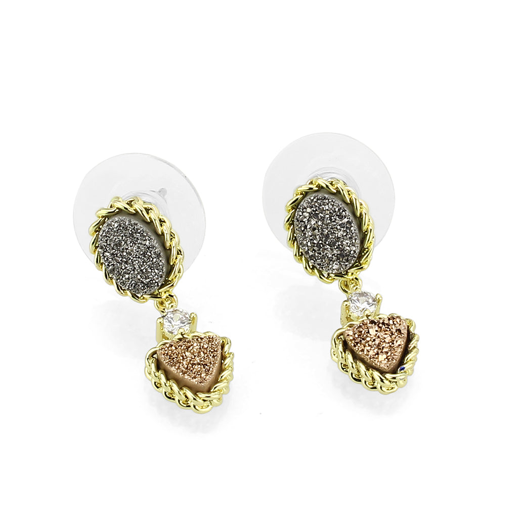 Flash Gold+E-coating Brass Earring with Druzy in MultiColor