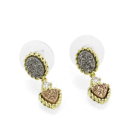 Flash Gold+E-coating Brass Earring with Druzy in MultiColor