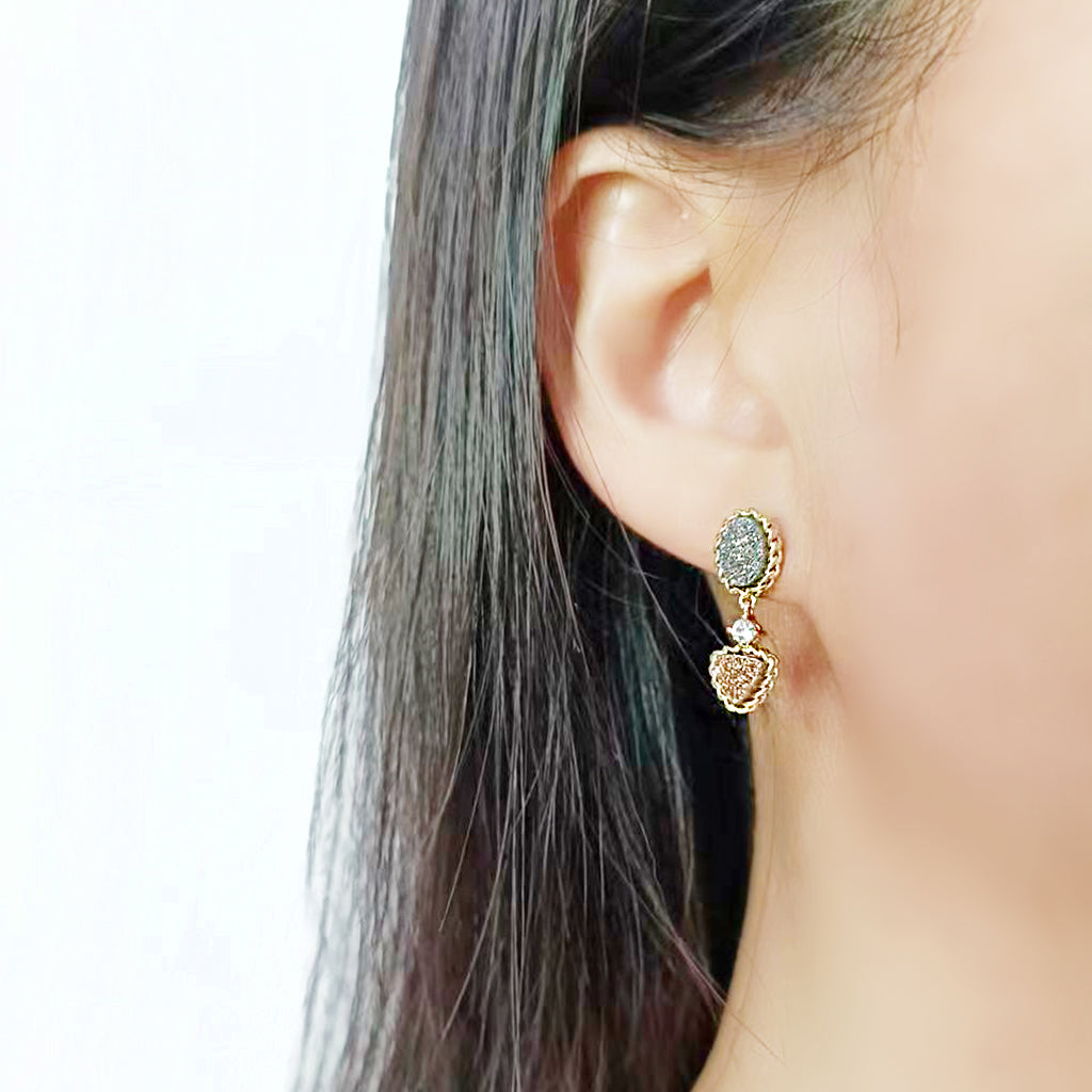 Flash Gold+E-coating Brass Earring with Druzy in MultiColor