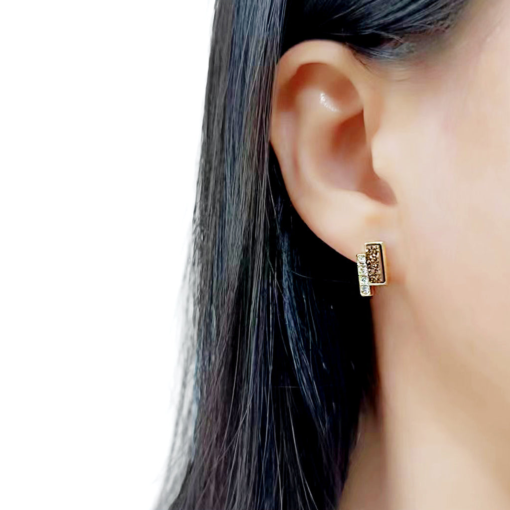 Flash Gold+E-coating Brass Earring with Druzy in Multi Color