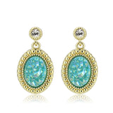 Flash Gold+E-coating Brass Earring with Druzy in Sea Blue