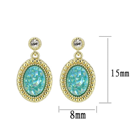 Flash Gold+E-coating Brass Earring with Druzy in Sea Blue