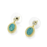 Flash Gold+E-coating Brass Earring with Druzy in Sea Blue
