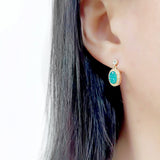 Flash Gold+E-coating Brass Earring with Druzy in Sea Blue