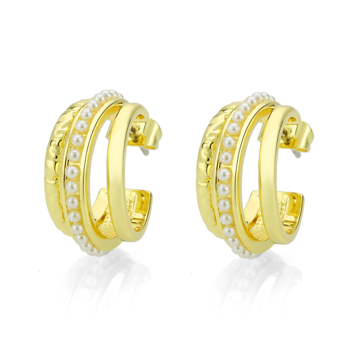 Flash Gold Brass Earring with Synthetic in White