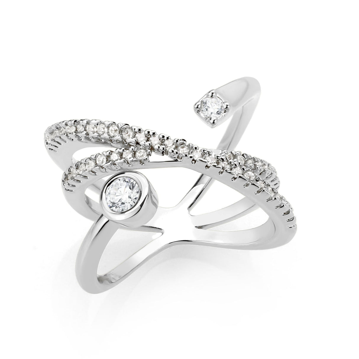 Imitation Rhodium Brass Ring with AAA Grade CZ in Clear