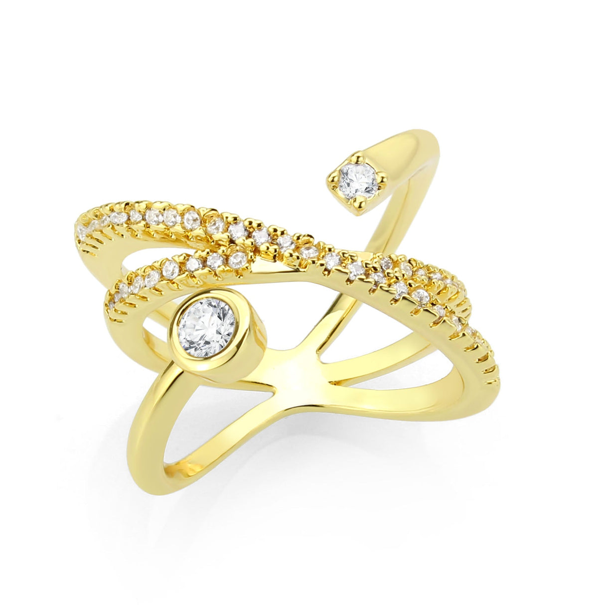 Flash Gold Brass Ring with AAA Grade CZ in Clear
