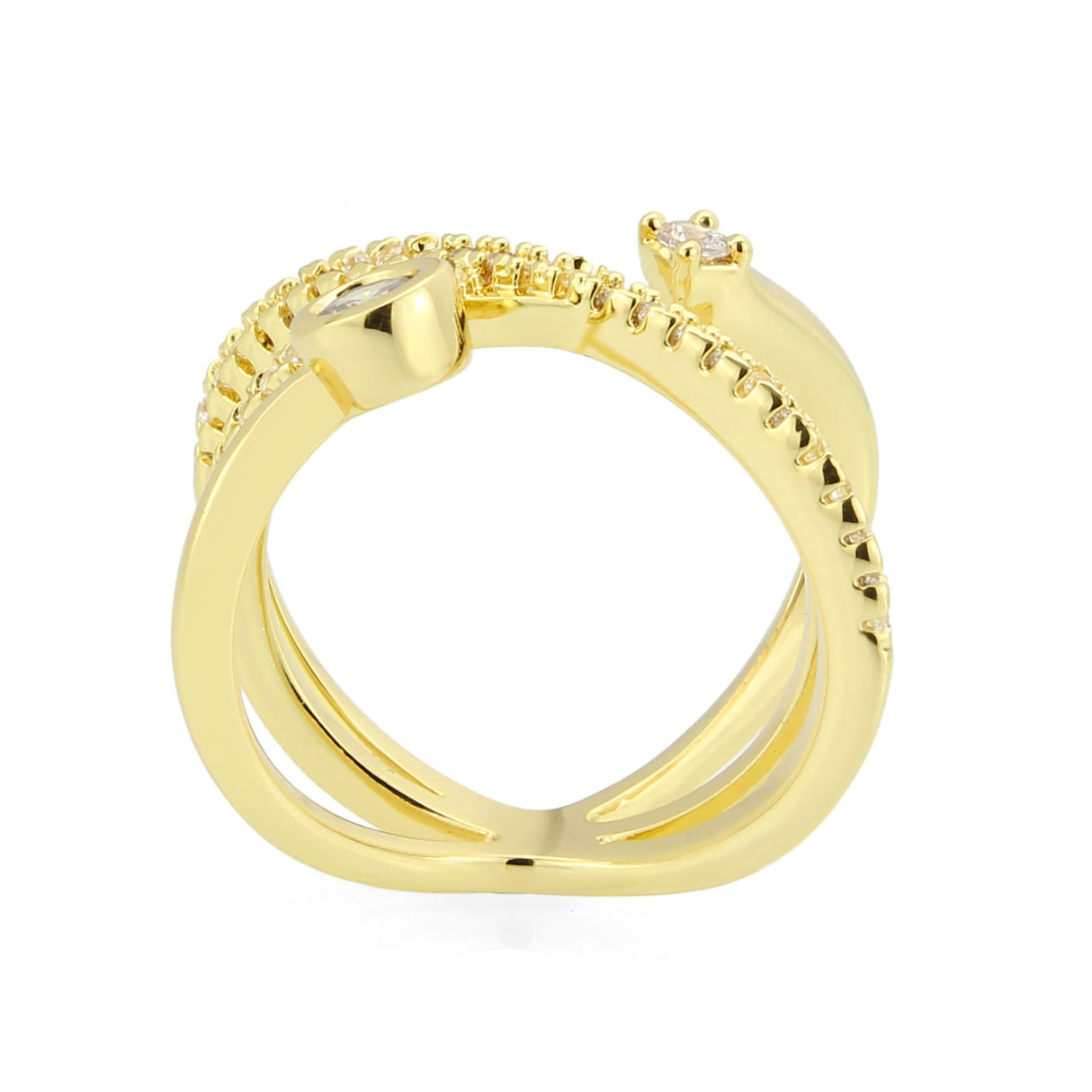 Flash Gold Brass Ring with AAA Grade CZ in Clear