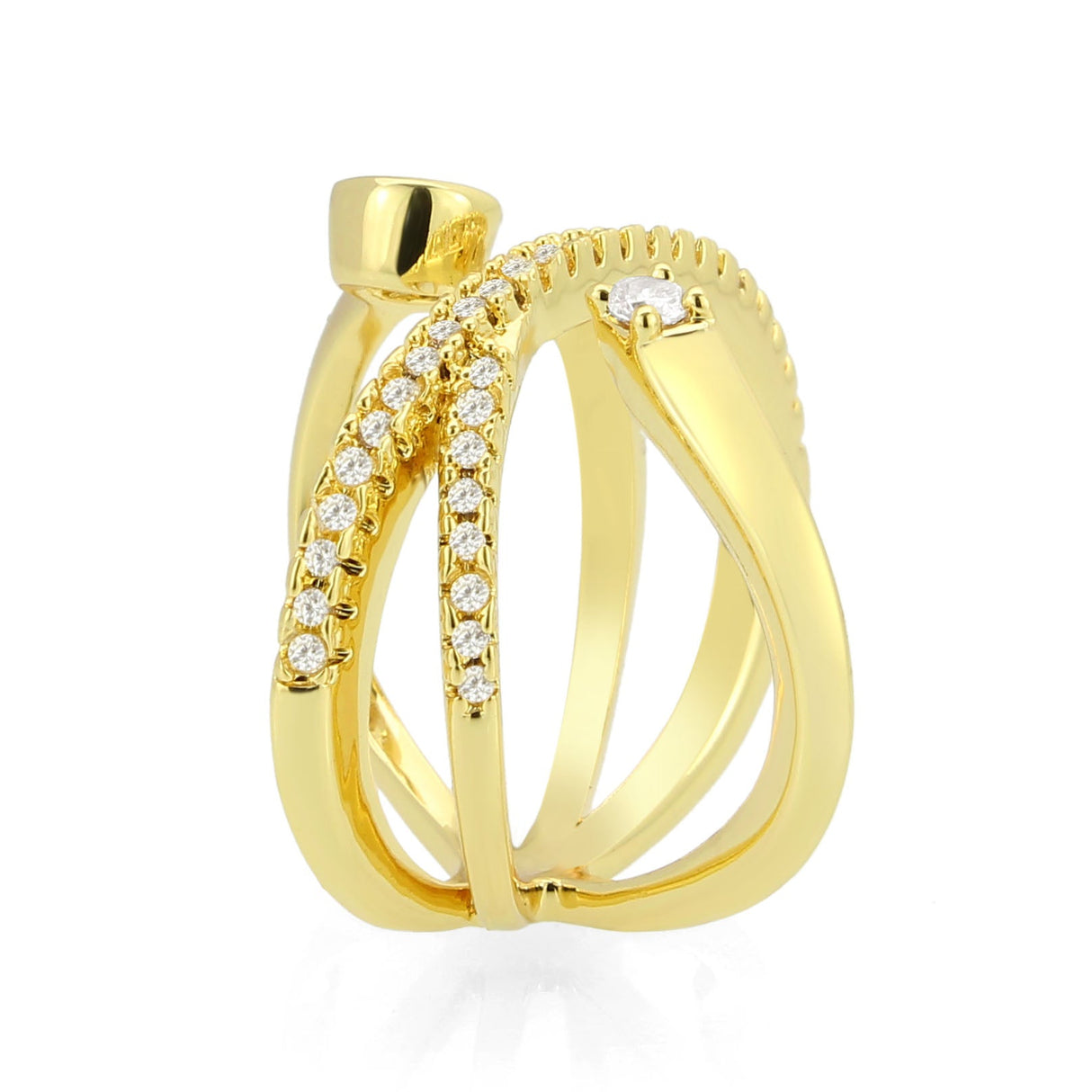 Flash Gold Brass Ring with AAA Grade CZ in Clear
