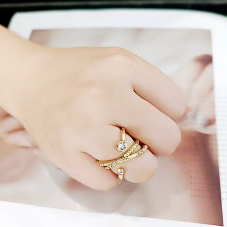 Flash Gold Brass Ring with AAA Grade CZ in Clear